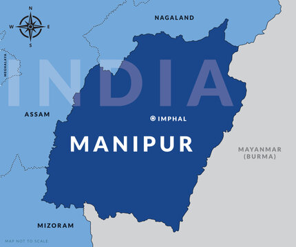 State of Manipur India with capital city Imphal hand drawn vector map