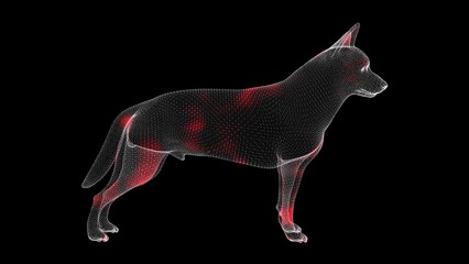 Spread of virus through volumetric body of animal monochrome on black background. Visual demonstration of virus in the body. Tutorial Video. Science Medical concept. 3D animation.