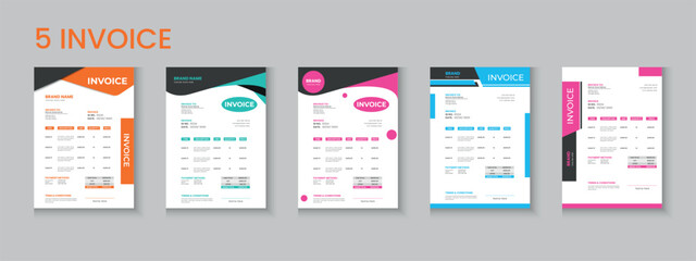 Invoice bundle, invoice collection, invoice set, company billing cash voucher, money receipt cash memo layout design with mockup