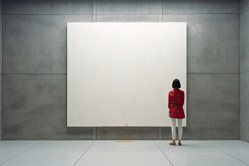 a woman standing in front of a blank canvas. Healing and mental health concept. Generative AI.