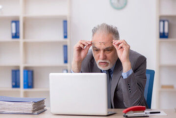 Old male employee working in the office