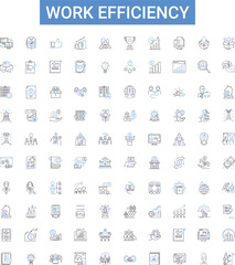 Work efficiency outline icons collection. Productivity, Effectiveness, Proficiency, Quickness, Speed, Dynamism, Skillfulness vector illustration set. Preciseness, Competence, Systematic line signs