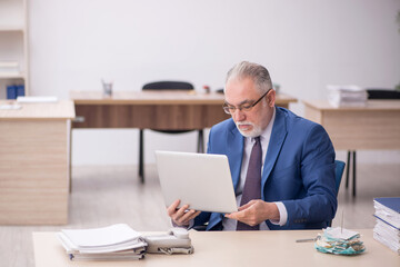 Old male employee working in the office