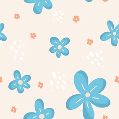 the seamless pattern background blue flower cute drawing