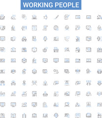 Working people outline icons collection. Labor, Employees, Staff, Personnel, Workforce, Professionals, Employed vector illustration set. Executives, Operatives, Occupants line signs