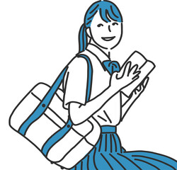笑顔の制服を着た女子学生のイラスト
