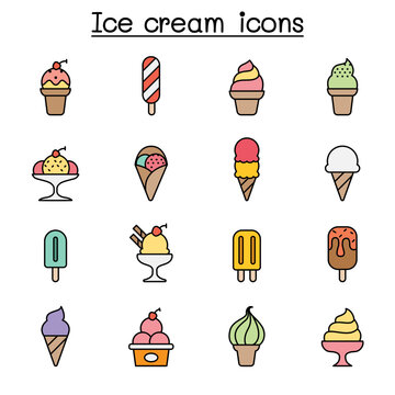 Ice cream color line icon set