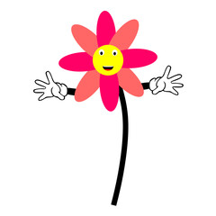 pink flower cartoon illustration with various expression