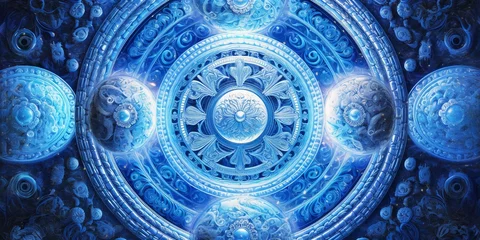 Foto op Plexiglas Blue Trippy Indigo Azure Psychedelic Sacred Spiritual Generative AI. © dimensdesign