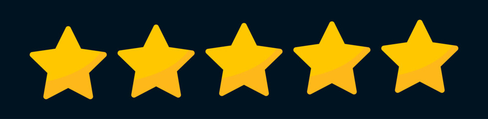 Five stars rating icon. Five stars customer product rating. Vector illustration. Premium quality. Golden stars