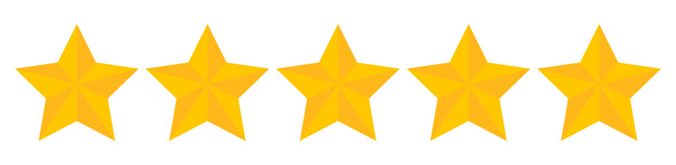 Five stars rating icon. Five stars customer product rating. Vector illustration. Premium quality. Golden stars