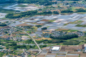茨城県つくば市　筑波山山頂から撮影した関東平野の水田風景