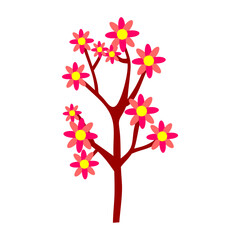 Fototapeta na wymiar tree with pink flowers illustration isolated whie background 