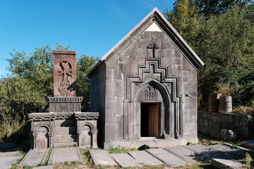 Fototapeta na wymiar View of Tomb of the Zakaryans (Zakarid) in Sanahin Monastery on sunny summer day. Lori Province, Armenia.