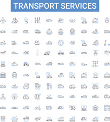 Transport services outline icons collection. Transportation, Shipping, Logistics, Delivery, Courier, Transiting, Haulage vector illustration set. Freight,Hauling,Taxi line signs