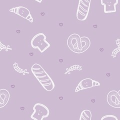 seamless pattern background bakery  bread in purple pastel background