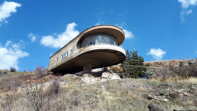 Dining room of the boarding house of the Union of Writers. Lake Sevan in the Gegharkunik Province of Armenia
