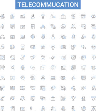 Telecommucation outline icons collection. Telecommunication, Telecommunications, Network, Voice, Mobile, Service, Wireless vector illustration set. Internet, Technology, Video line signs
