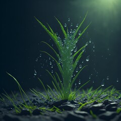 bouquet of grass falling drop of water on the