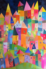 Abstract art colorful background, simple  houses. Ai generated