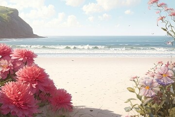 Seascape, summer season. AI generation