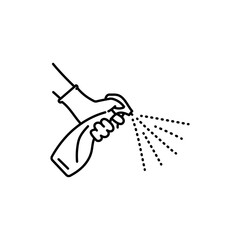 Hand with spray black line icon. Cleaning company