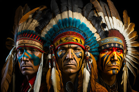 Three men in traditional indian face paint Generative AI