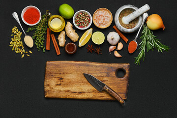 Cooking background with spice and condiments