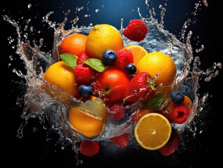 Healthy fruit water splash, generative ai
