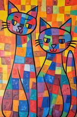 Abstract art colorful cats background. Modern expressionism painting. Ai generated