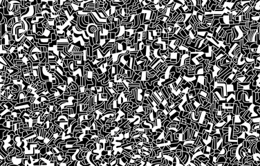 Black and white abstract drawing hand-drawn in scribbles on a black background.Seamless pattern.