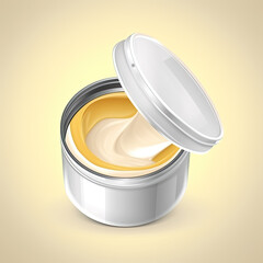 jar of yellow cosmetic cream body butter isolated on white background, top view Generative AI