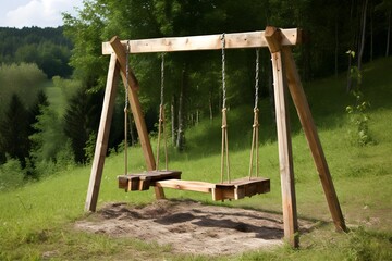 Fototapeta na wymiar A homemade swing made from wooden poles.