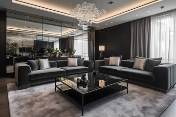 Obraz na płótnie Canvas A lavish and stunning living room with elegant furnishings and decor.