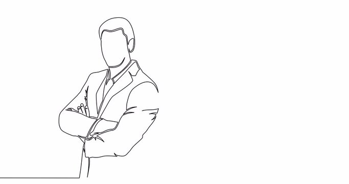 Self drawing line animation businessman and interest rate continuous one single line drawn concept video