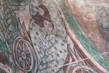 Fototapeta na wymiar Medieval frescoes in Lmbatavank church. Artik town, Shirak Province, Armenia.
