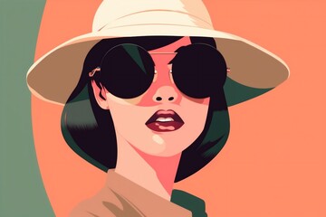 woman glasses portrait illustration fashion lady poster modern design girl style. Generative AI.