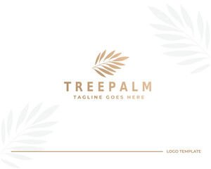 Fototapeta na wymiar Palm tree logo. Luxury villas icon. Coconut tree emblem. Tropical beach paradise brand label. Exotic island resort summer vacation sign. Vector illustration.