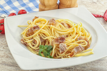 Spaghetti carbonara pasta with bacon