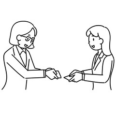 名刺交換をする2人のビジネスウーマン