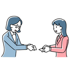 名刺交換をする2人のビジネスウーマン