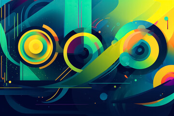 A colorful design featuring yellow, green, and blue in a style reminiscent of sound, Cryptopunk with rounded shapes and a unique aesthetic. generative AI.