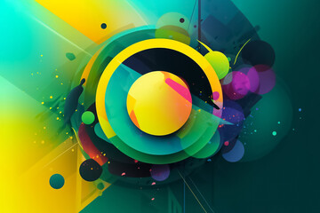 A colorful design featuring yellow, green, and blue in a style reminiscent of sound, Cryptopunk with rounded shapes and a unique aesthetic. generative AI.