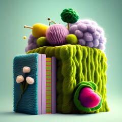 A stack of books and flowers, alongside strawberries in green hues, has been Woolite to create a soft and smooth texture, evoking a summer mood. AI Generative 