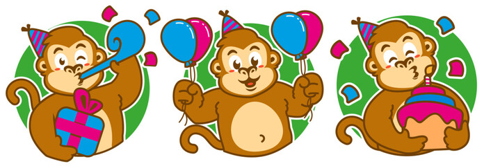 monkey celebrating birthday sticker pack