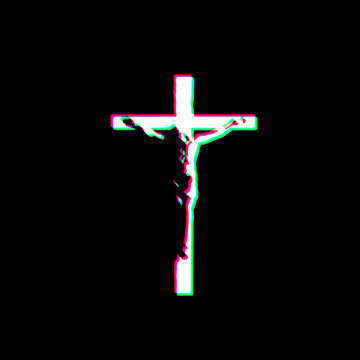 White Black Jesus Christ Crucifixion Cross Grudge Scratched Dirty Style Punk Print Symbol illustration