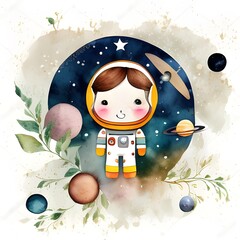 Astronaut Illustration with Floral Decoration, Unique Art for Creative Projects Illustration. Generative AI