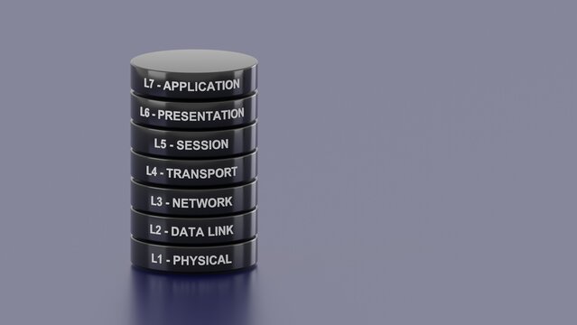 OSI - Open Systems Interconnection model layers visualization 3d illustration