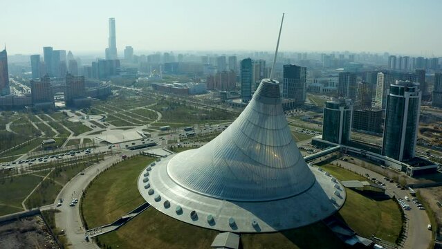 largest structure in the form of tent Entertainment Center aerial view of the ceiling located in capital city Astana of Kazakhstan. A giant transparent tent.
