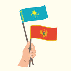 Flags of Kazakhstan and Montenegro, Hand Holding flags